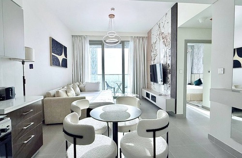 Jadaf Apartment | Elegant Downtown Escape 1BR w/Balcony, Pool & GYM