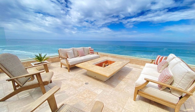 Beachfront Penthouse with Large Private Rooftop Patio with Wood Burning Firepit