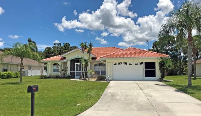 Three bedroom, two bathroom home with a heated pool.